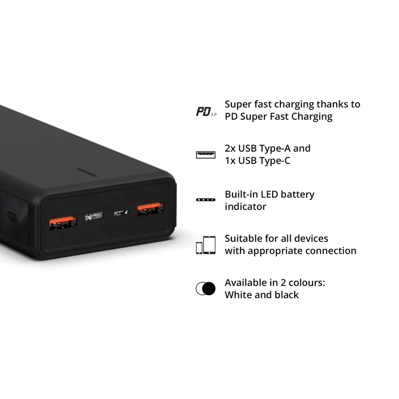 Chargeur mobile Noir Mammoth 20.000 mAh FlinQ