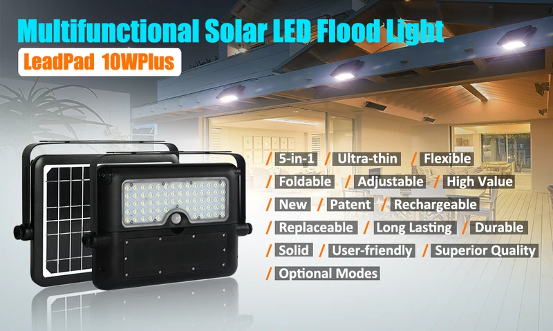 Solar LED Floodlight 10W - Projecteur à énergie solaire - Lampe d'extérieur - IP65 - Lumière vive avec détecteur de mouvement