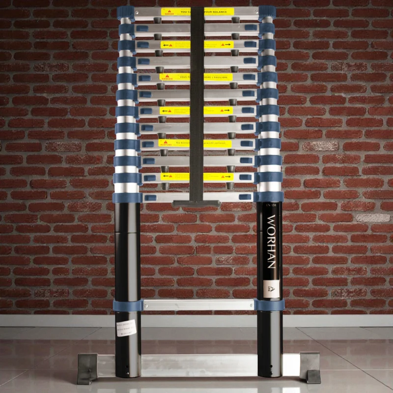 Echelle télescopique PRO en aluminium - 13 échelons - 3.8 m + stabilisateur