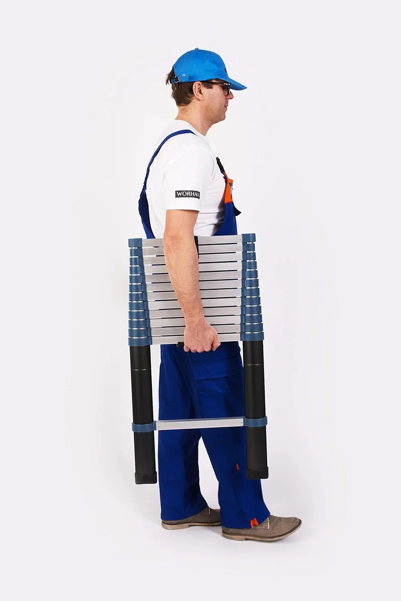 Echelle télescopique PRO en aluminium - 15 échelons - 4.4 m + stabilisateur