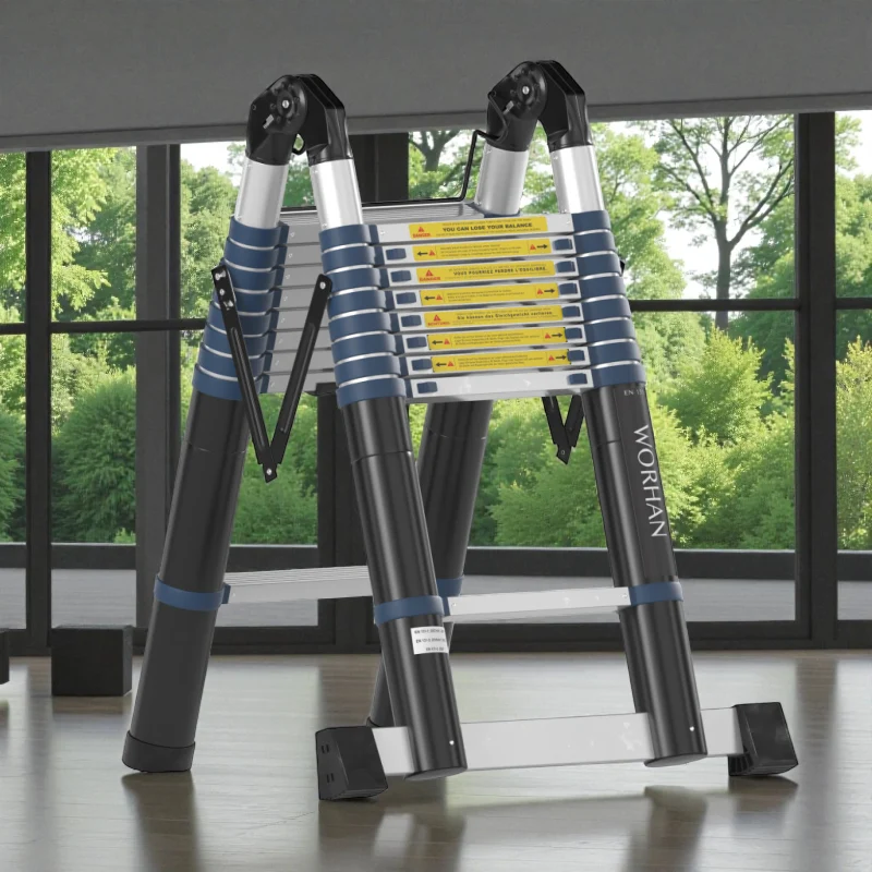 Escabeau télescopique PRO en aluminium - 2 x 6 échelons - 3.2 m + 2 stabilisateurs