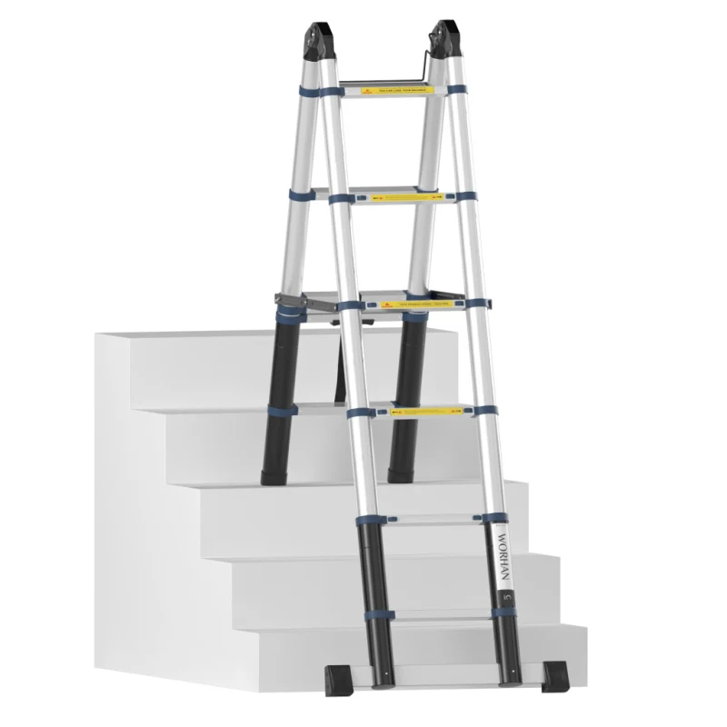 Escabeau télescopique en aluminium - 2 x 8 échelons - 5 m + 1 stabilisateur