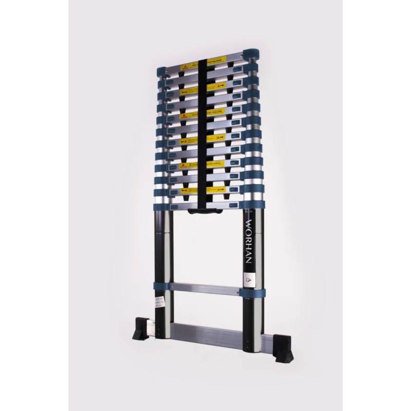 Echelle télescopique PRO en aluminium - 13 échelons - 3.8 m + stabilisateur