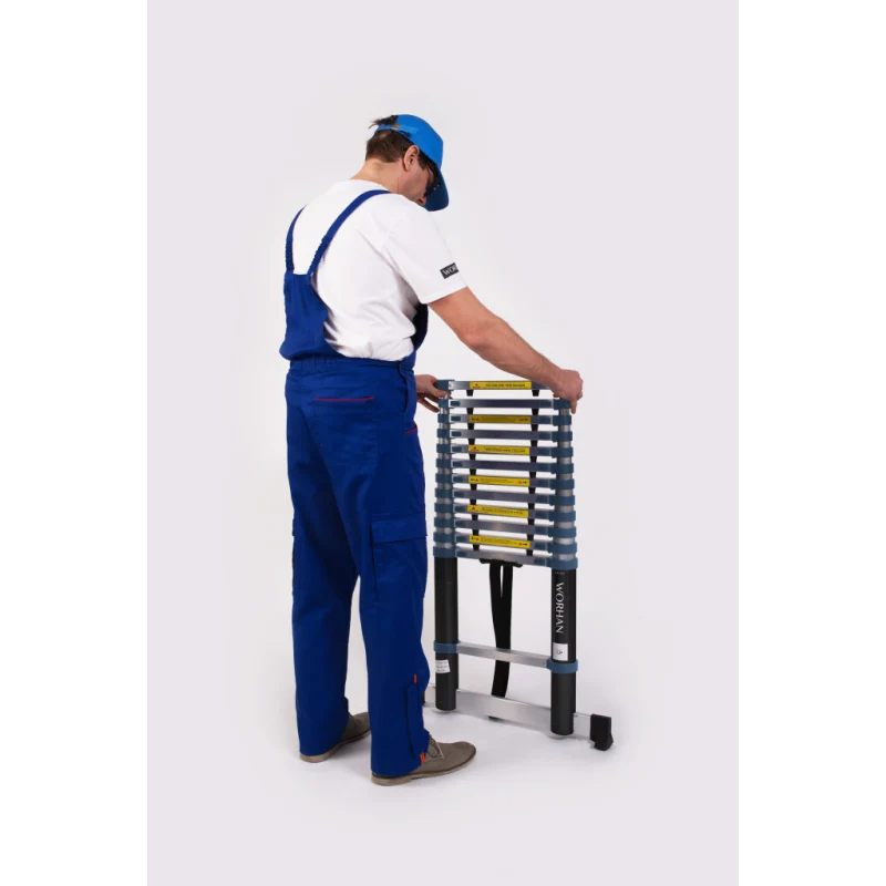 Echelle télescopique PRO en aluminium - 13 échelons - 3.8 m + stabilisateur