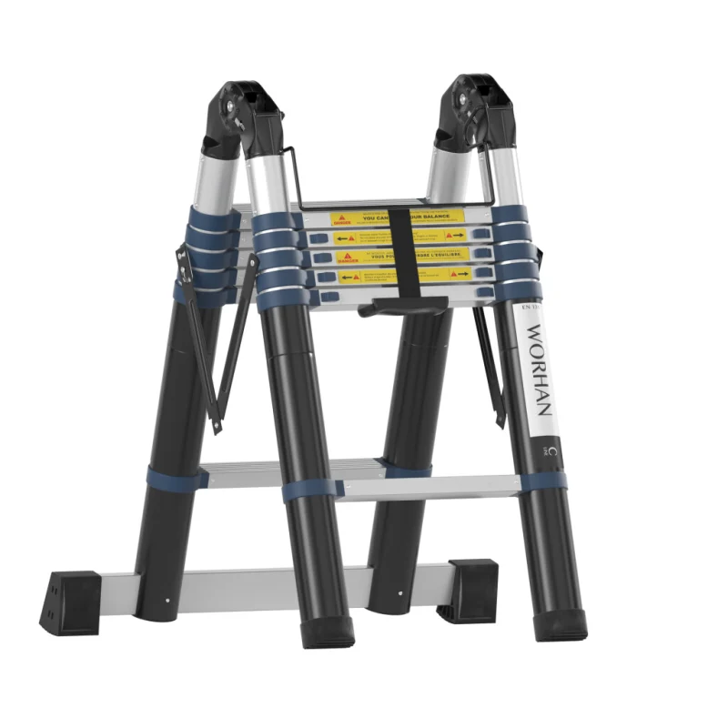 Escabeau télescopique en aluminium - 2 x 6 échelons - 3.8 m + 1 stabilisateur