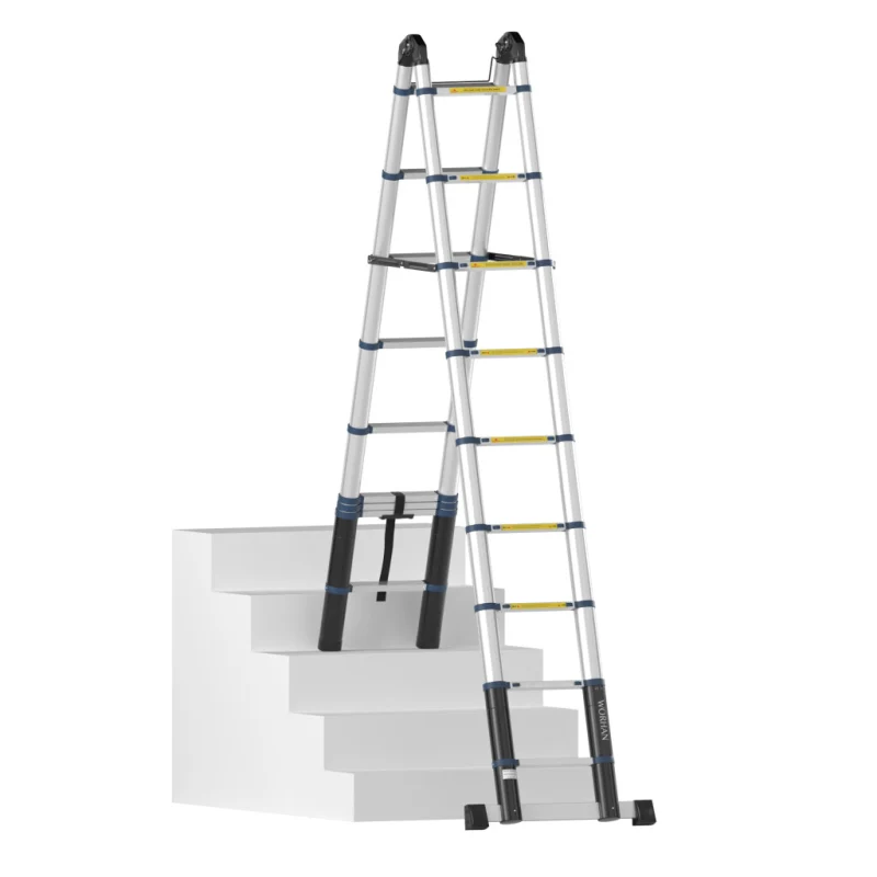 Escabeau télescopique PRO en aluminium - 2 x 9 échelons - 5,6 m + 1 stabilisateur