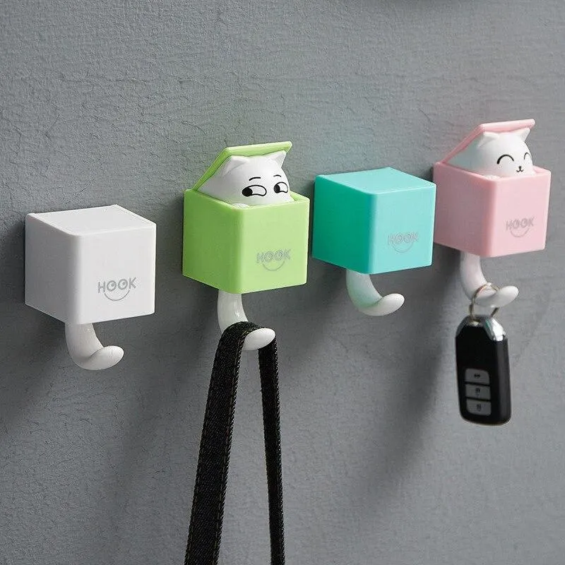 Animal de bande dessinée mignon chats crochets décoration de la maison accessoires porte décor cintre tissu support clé crochets ameublement ménager cadeau