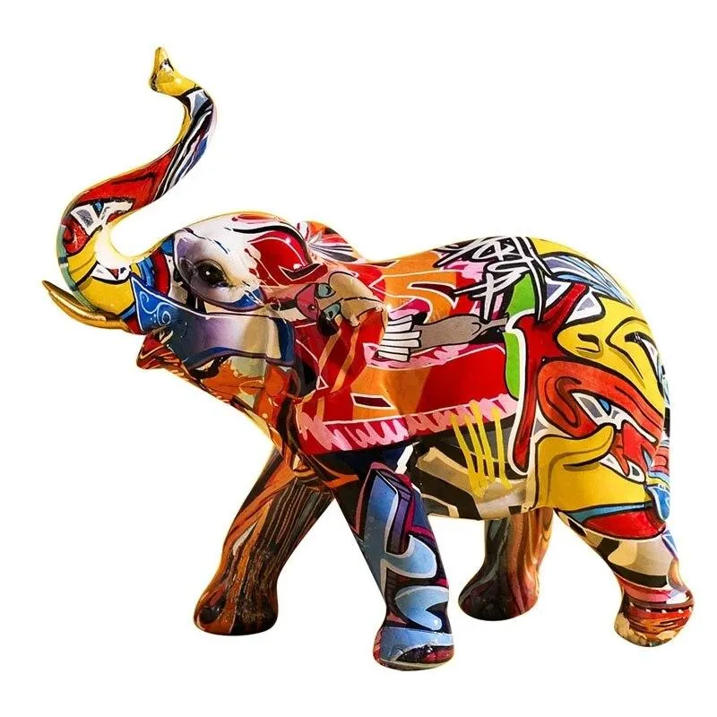 Décoration de la maison Nordique Creative Coloré Graffiti Éléphant Sculpture Statue Animale Ornement Créatif Figurines Modernes Décoration