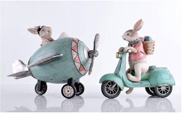 Lapin créatif monte moto pilotes avions modèle miniature décoration de la maison accessoires enfant jouets enfants chevet décor artisanat