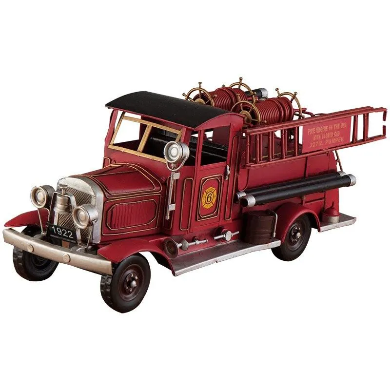 Nostalgique Rétro Créatif En Fer Forgé Camion De Pompiers Décoration Ornements Bureau Salon Cave À Vin Décoration Ameublement