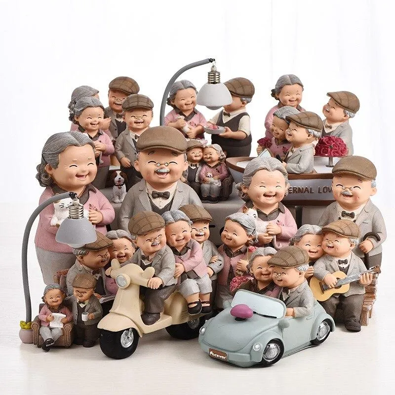 Résine Grands-parents Figurines Décoration de La Maison Artisanat Veilleuse Miniature Modèle Ornements Amour Statue Décoration Accessoires