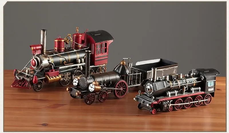 Rétro nostalgique Train à vapeur en métal modèle de voiture décoration de la maison accessoires fer Bus Miniature modèle bibliothèque décoration ornements