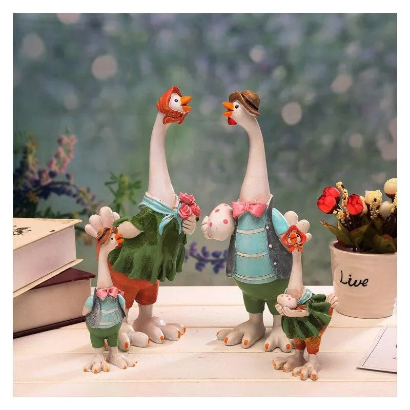 Décor à la maison créatif poulet famille ornement résine poupée artisanat ornement Animal Figurine cadeau d'anniversaire décoration de la maison accessoires