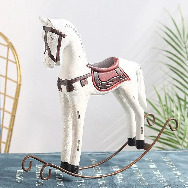 Statue de décoration européenne créative corde de chanvre en bois cheval à bascule cadeau fait main décoration de la maison accessoires ornement de cheval