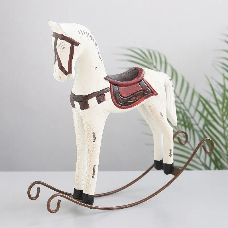 Statue de décoration européenne créative corde de chanvre en bois cheval à bascule cadeau fait main décoration de la maison accessoires ornement de cheval