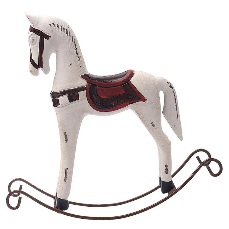 Statue de décoration européenne créative corde de chanvre en bois cheval à bascule cadeau fait main décoration de la maison accessoires ornement de cheval
