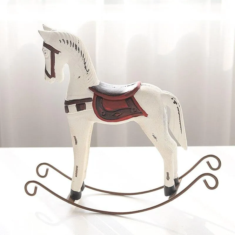 Statue de décoration européenne créative corde de chanvre en bois cheval à bascule cadeau fait main décoration de la maison accessoires ornement de cheval