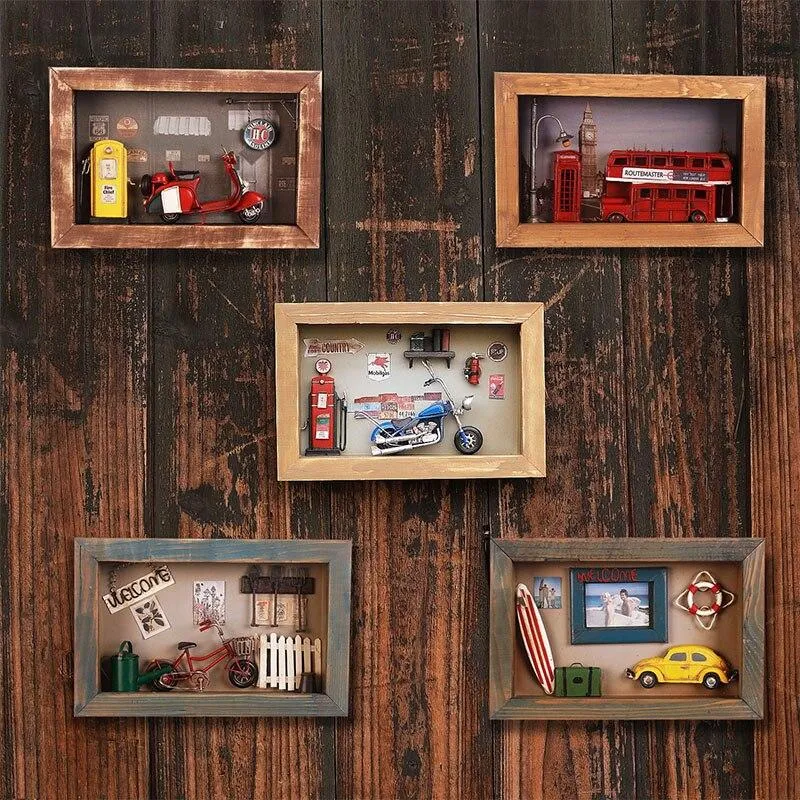 Décoration murale créative ornements modèle de voiture vintage vitrine décoration Micro paysage Figurines modèle miniature décor de bureau