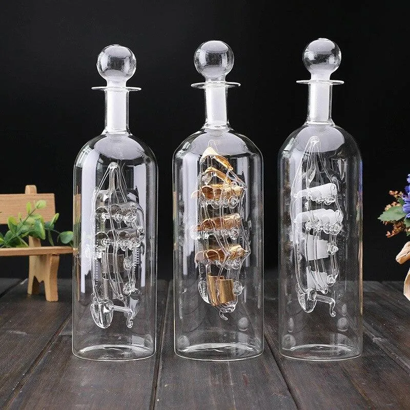 Figurines expédier dans une bouteille bateau en verre Base en bois décoratif Maison ornements chambre Vintage décor à la maison Hogar décoration accessoires