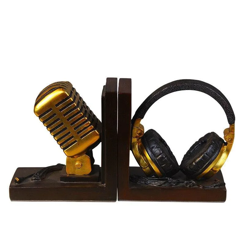 Décoration de la maison Miniature modèle Microphone casque mélomane ornements rétro résine serre-livres Figurines bureau décor accessoires