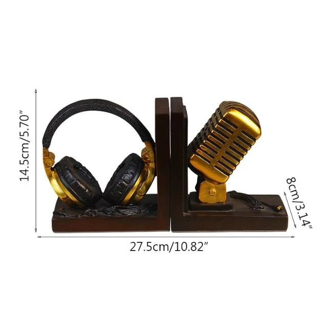 Décoration de la maison Miniature modèle Microphone casque mélomane ornements rétro résine serre-livres Figurines bureau décor accessoires
