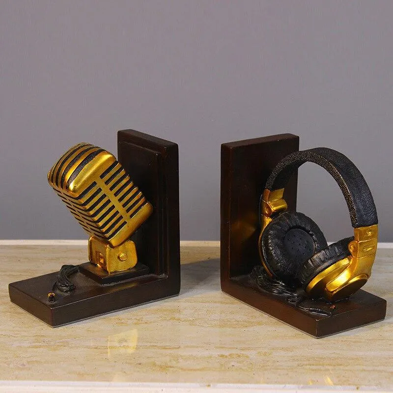 Décoration de la maison Miniature modèle Microphone casque mélomane ornements rétro résine serre-livres Figurines bureau décor accessoires