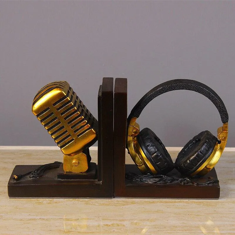 Décoration de la maison Miniature modèle Microphone casque mélomane ornements rétro résine serre-livres Figurines bureau décor accessoires