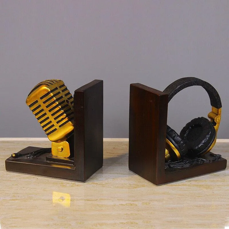 Décoration de la maison Miniature modèle Microphone casque mélomane ornements rétro résine serre-livres Figurines bureau décor accessoires