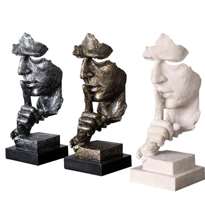 Art abstrait Décor Ameublement Le Silence Est Or Ornements Sculpture Européenne Vintage Résine Penseur Artisanat Décorations Figurines