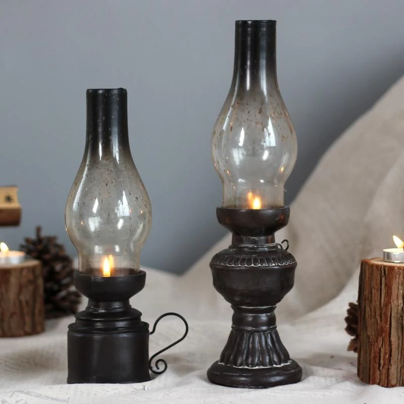 Main Creative Résine Artisanat Nostalgique Kérosène Lampe Bougeoir Décoration Vintage Verre Couverture Lanterne Chandeliers Décor À La Maison Cadeaux