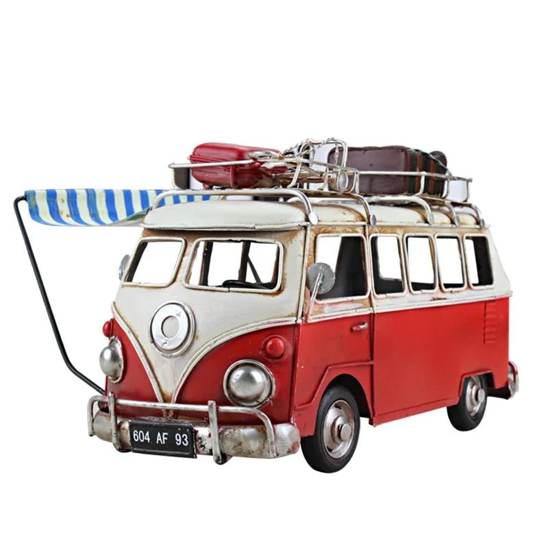 Modèle de Bus nostalgique Figurines de voiture en métal avec auvent décoration de la maison ornements rétro Bus ornements décor de bureau enfants jouets cadeaux