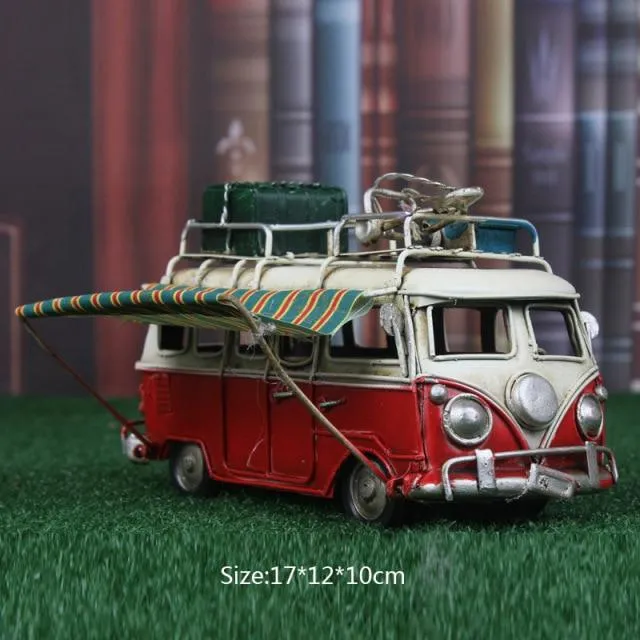 Modèle de Bus nostalgique Figurines de voiture en métal avec auvent décoration de la maison ornements rétro Bus ornements décor de bureau enfants jouets cadeaux