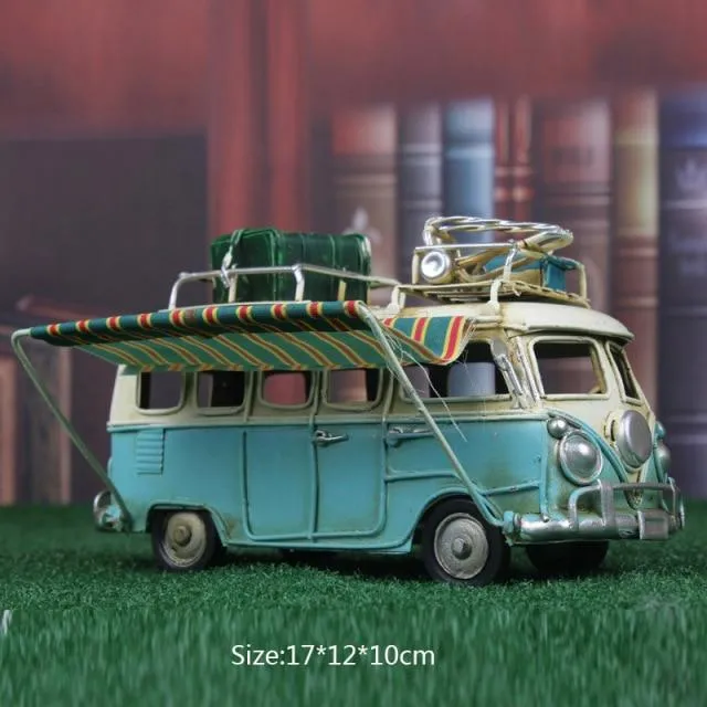 Modèle de Bus nostalgique Figurines de voiture en métal avec auvent décoration de la maison ornements rétro Bus ornements décor de bureau enfants jouets cadeaux