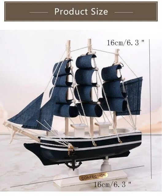 Artisanat en bois Style méditerranéen lisse bateau à voile Figurines bleu voilier ornements miniatures bureau à domicile décor de bureau cadeau