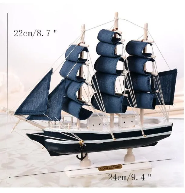 Artisanat en bois Style méditerranéen lisse bateau à voile Figurines bleu voilier ornements miniatures bureau à domicile décor de bureau cadeau