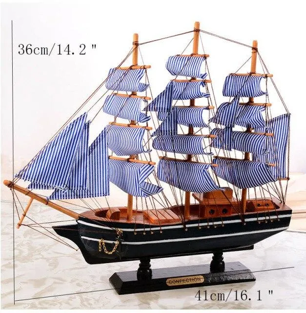Artisanat en bois Style méditerranéen lisse bateau à voile Figurines bleu voilier ornements miniatures bureau à domicile décor de bureau cadeau