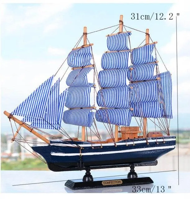 Artisanat en bois Style méditerranéen lisse bateau à voile Figurines bleu voilier ornements miniatures bureau à domicile décor de bureau cadeau