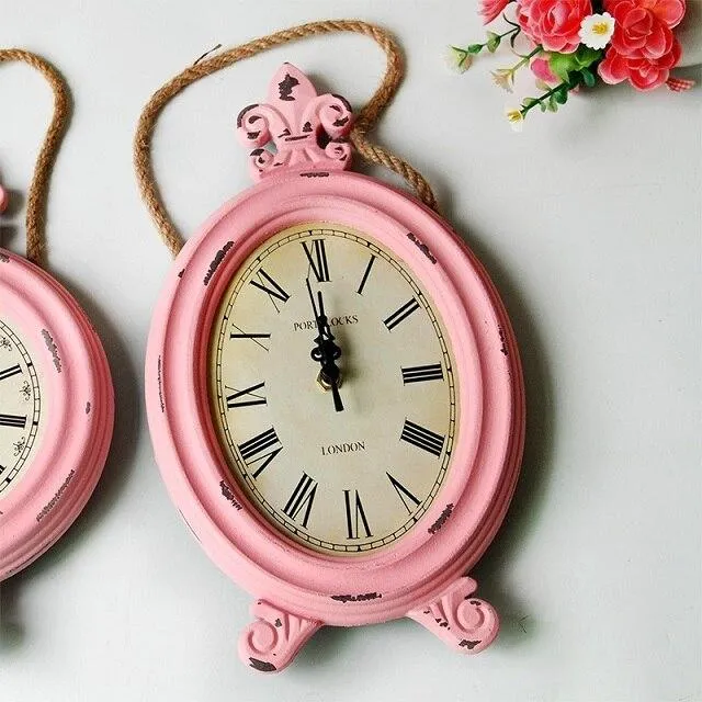Horloge en bois antique horloge à Quartz horloge artisanale en bois maison tenture murale décoration corde de chanvre ronde petite horloge murale