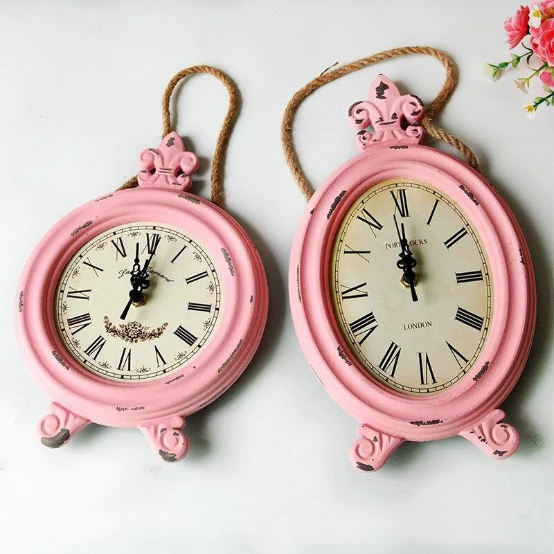 Horloge en bois antique horloge à Quartz horloge artisanale en bois maison tenture murale décoration corde de chanvre ronde petite horloge murale