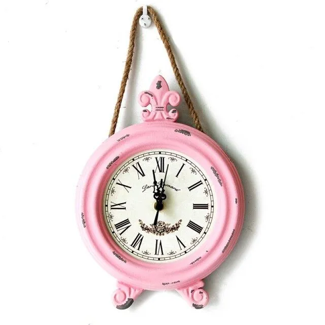 Horloge en bois antique horloge à Quartz horloge artisanale en bois maison tenture murale décoration corde de chanvre ronde petite horloge murale