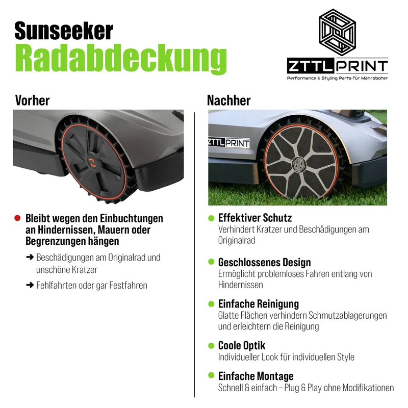 Sunseeker X7 Mähroboter Performance Style Radabdeckungen Radkappen Felgen silber