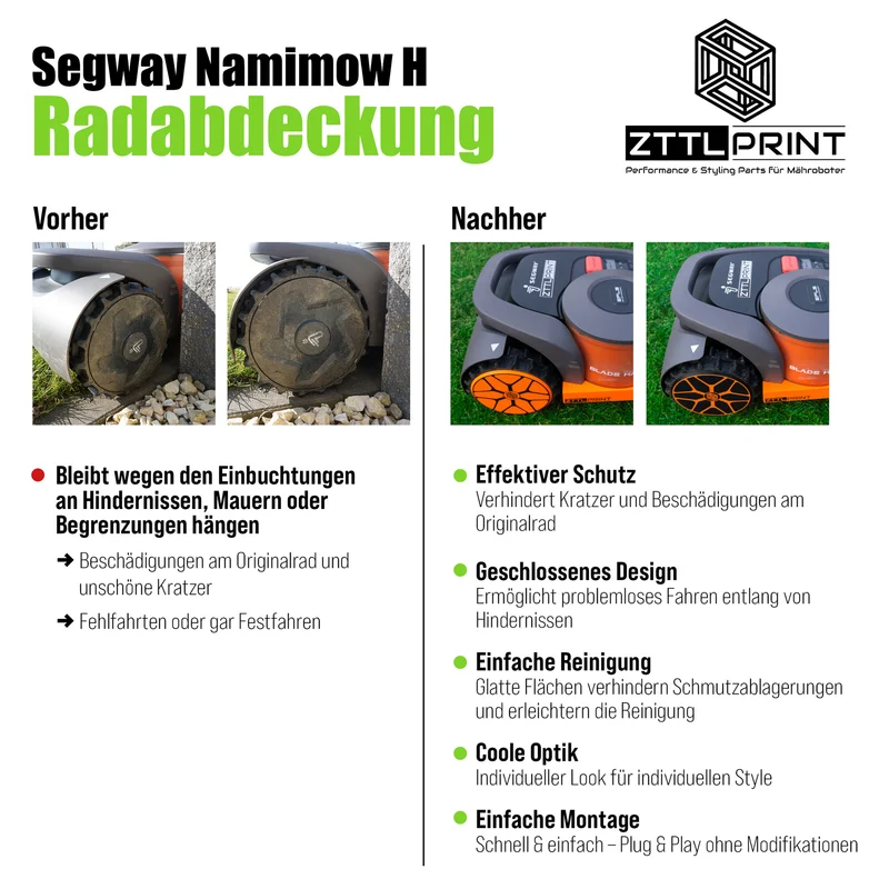 Segway Navimow H-Serie Mähroboter Performance Style Radabdeckung Radkappe Felge orange