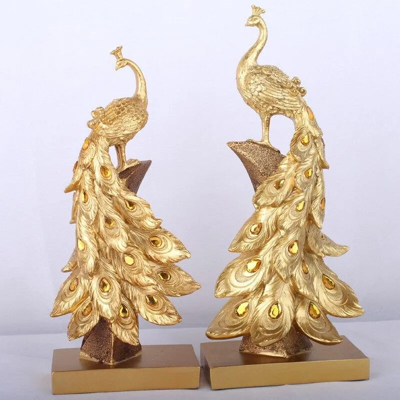 Ménage Résine Paon Ornements Or Paon Figurines Miniatures Résine Bureau Artisanat Décor À La Maison Accessoires Cadeaux D'affaires