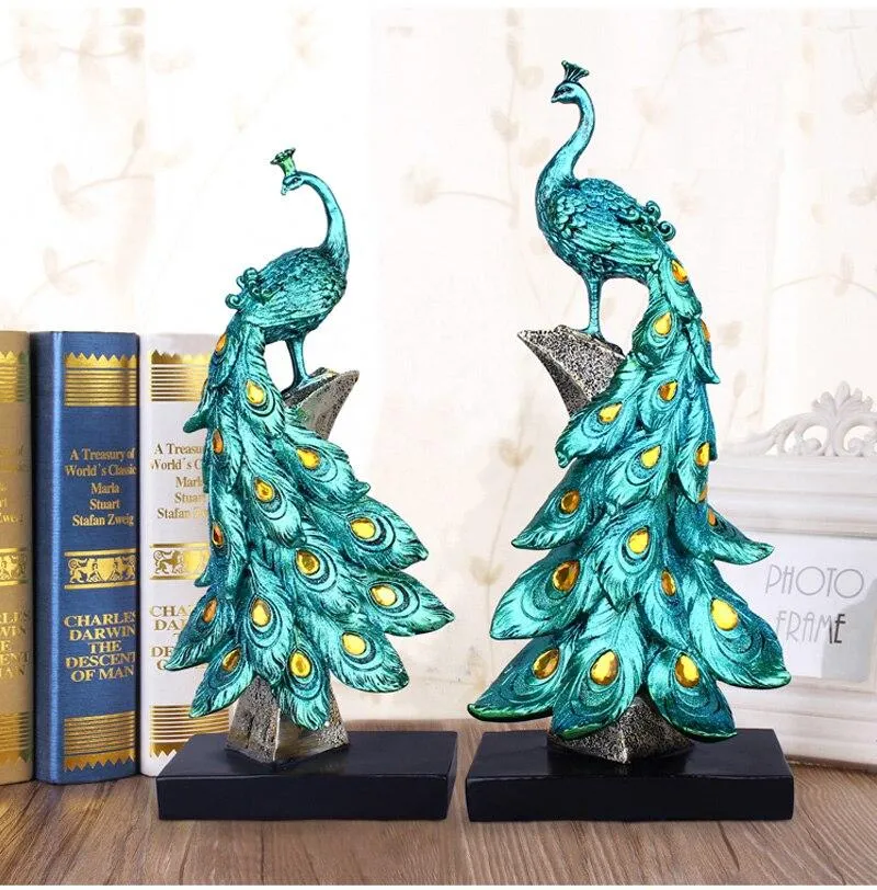 Ménage Résine Paon Ornements Or Paon Figurines Miniatures Résine Bureau Artisanat Décor À La Maison Accessoires Cadeaux D'affaires