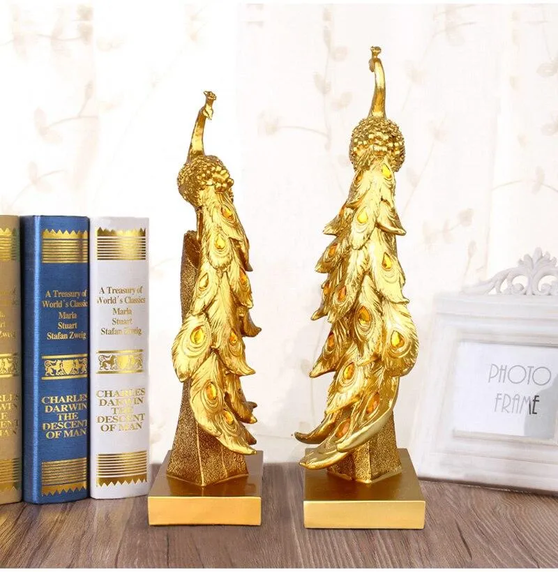Ménage Résine Paon Ornements Or Paon Figurines Miniatures Résine Bureau Artisanat Décor À La Maison Accessoires Cadeaux D'affaires