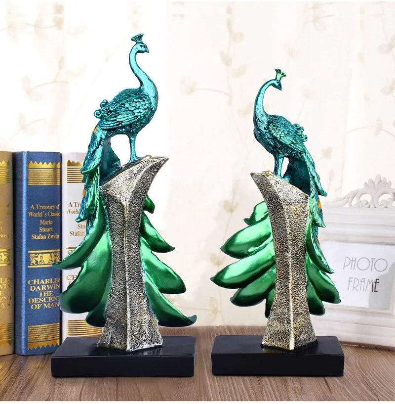 Ménage Résine Paon Ornements Or Paon Figurines Miniatures Résine Bureau Artisanat Décor À La Maison Accessoires Cadeaux D'affaires