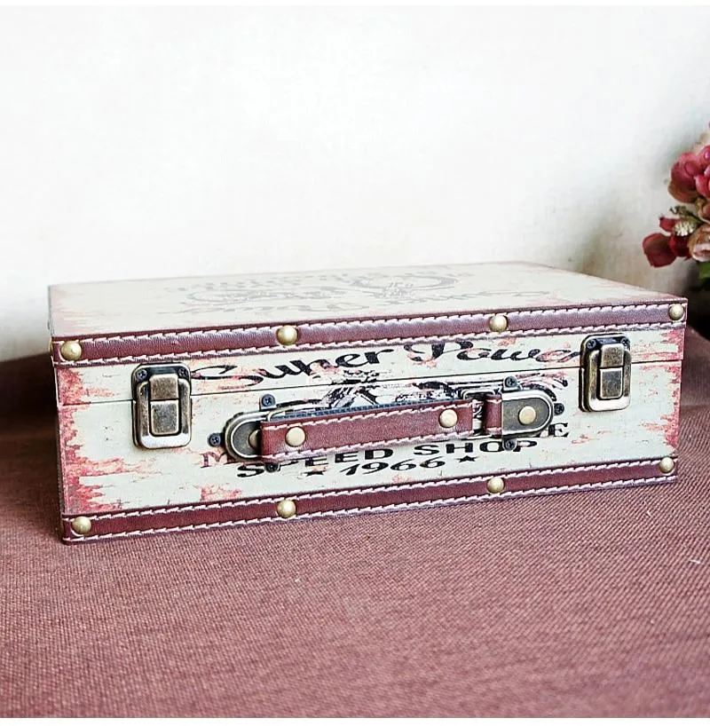 Fournitures pour la maison Décoration Boîte de rangement Valise en bois populaire Photographie Accessoires de décoration Ornements Organisateur d'affichage de salon