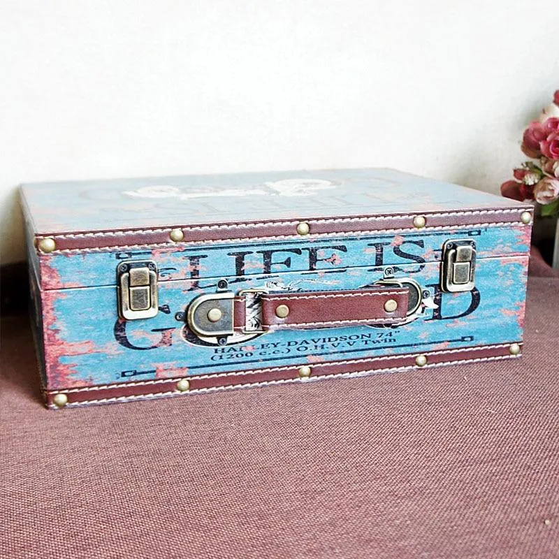 Fournitures pour la maison Décoration Boîte de rangement Valise en bois populaire Photographie Accessoires de décoration Ornements Organisateur d'affichage de salon