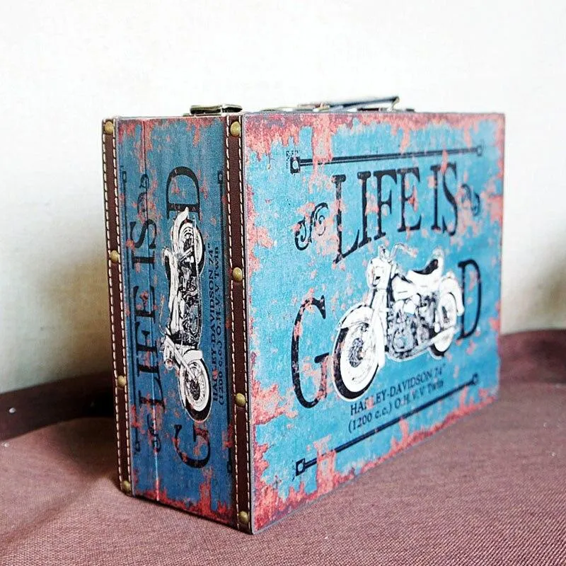 Fournitures pour la maison Décoration Boîte de rangement Valise en bois populaire Photographie Accessoires de décoration Ornements Organisateur d'affichage de salon
