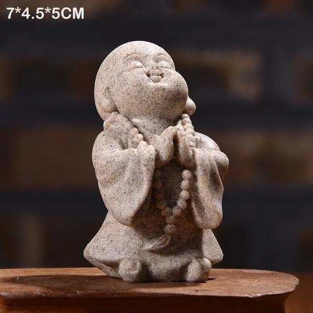 Mini moine artisanat décoration de la maison bouddha Figurines miniatures voiture poupée ornements grès petit Maitreya ameublement de bureau cadeau
